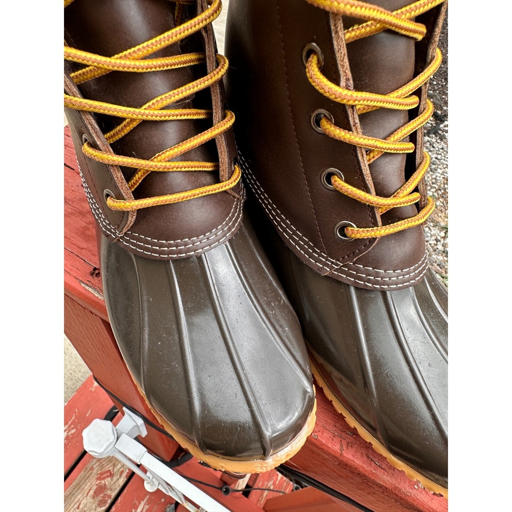 GH Bass Harlequin Brown Waterproof Duck Boots Wms 9M Leather Rubber/Rain Boot - Picture 6 of 13